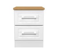 Kent Ready Assembled Matt White Light Oak Effect 2 Drawer Bedside Chest (H)505mm (W)395mm (D)415mm