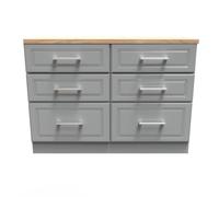 Welcome Furniture Ready Assembled Kent 6 Drawer Wide Chest In Dusk Grey & Oak, Grey
