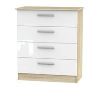 Welcome Furniture Ready Assembled Contrast 4 Drawer Chest In White & Bardolino Oak, White