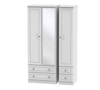 Ready Assembled 2 U Stirling Tall Triple 2 Drawer Mirror + Drawer Wardrobe (Ready Assembled) in Off-White Ready Assembled 2 U Off-White