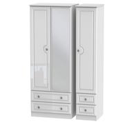 Ready Assembled 2 U Stirling Tall Triple 2 Drawer Mirror + Drawer Wardrobe (Ready Assembled) in White Ready Assembled 2 U White