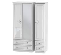 Ready Assembled 2 U Stirling Triple 2 Drawer Mirror + Drawer Wardrobe (Ready Assembled) in White Ready Assembled 2 U White