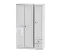 Ready Assembled 2 U Stratford Tall Triple Double Hanging + Drawer Wardrobe (Ready Assembled) in White Ready Assembled 2 U White