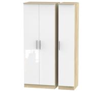 Trent Tall Triple Plain Wardrobe In White Gloss & Bardolino Oak (Ready Assembled)
