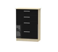 Trent 4 Drawer Deep Chest Of Drawers In Black & Black Matt (Ready Assembled)