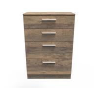 Welcome Furniture Ready Assembled Indices 4 Drawer Deep Chest - Vintage Oak, Brown