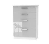 Welcome Furniture Ready Assembled Indices 4 Drawer Deep Chest - Grey Gloss and White
