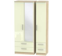 Ready Assembled 2 U Trent Tall Triple 2 Drawer Mirror + Drawer Wardrobe (Ready Assembled) in Cream Ready Assembled 2 U Cream