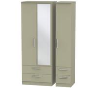 Trent Tall Triple 4 Drawer Mirror Wardrobe In Mushroom Gloss & Mushroom Matt (Ready Assembled)