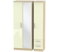 Ready Assembled 2 U Trent Tall Triple Mirror + Drawer Wardrobe (Ready Assembled) in Cream Ready Assembled 2 U Cream