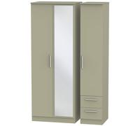 Trent Tall Triple Mirror Side Drawer Wardrobe In Mushroom Gloss & Mushroom Matt (Ready Assembled)