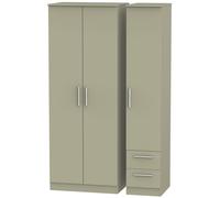 Trent Tall Triple Side Drawer Wardrobe In Mushroom Gloss & Mushroom Matt (Ready Assembled)