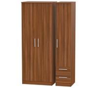 Trent Tall Triple Side Drawer Wardrobe In Noche Walnut (Ready Assembled)
