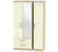 Trent Tall Triple 2 Drawer Mirrored Wardrobe In Cream & Bardolino Oak (Ready Assembled)