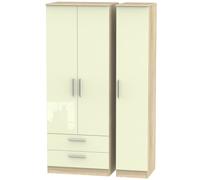 Trent Tall Triple 2 Drawer Wardrobe In Cream & Bardolino Oak (Ready Assembled)