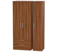 Trent Tall Triple 2 Drawer Wardrobe In Noche Walnut (Ready Assembled)