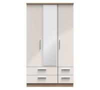 Ready Assembled 2 U Windsor Tall Triple 2 Drawer Mirror + Drawer Wardrobe (Ready Assembled) in Beige Ready Assembled 2 U Beige