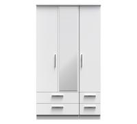 Ready Assembled 2 U Windsor Tall Triple 2 Drawer Mirror + Drawer Wardrobe (Ready Assembled) in White Ready Assembled 2 U White