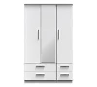 Ready Assembled 2 U Windsor Triple 2 Drawer Mirror + Drawer Wardrobe (Ready Assembled) in White Ready Assembled 2 U White