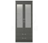 Ready assembled Classic 2 Door 2 Drawer Mirrored Wardrobe Grey