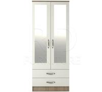 Ready assembled Classic 2 Door 2 Drawer Mirrored Wardrobe Oak And White