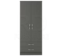 Ready assembled Classic 2 Door 2 Drawer Wardrobe Grey