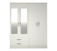 Ready assembled Classic 4 Door 2 Drawer Mirrored Wardrobe White