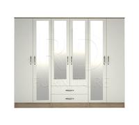 Ready assembled Classic 6 Door 4 Mirror Wardrobe Oak And White