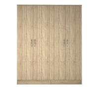 Ready-Assembled Classic Oak 4-Door Wardrobe, 2-Section, with Shelves & Hanging Rails