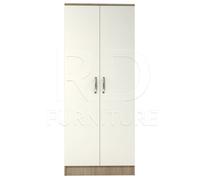 Ready Assembled Classic Oak & White 2-Door Wardrobe with Shelf, Hanging Rail & Castors