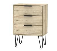 Ready Assembled Matt Oak Effect 3 Drawer Midi Chest (H)740mm (W)575mm (D)395mm