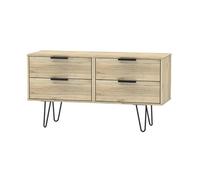 Ready Assembled Matt Oak Effect 4 Drawer Wide Chest Of Drawers (H)570mm (W)1145mm (D)395mm