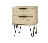 Ready Assembled Oak Effect 2 Drawer Bedside Table (H)570mm (W)450mm (D)395mm