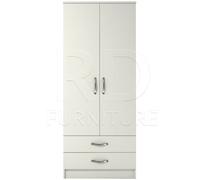 Ready Assembled White Classic 2 Door 2 Drawer Wardrobe with Castors, Metal Hanging Rail