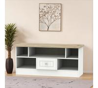 Ready Assembled White Oak Effect Media Unit With 2 Shelves, (H)49.5Cm X (W)112Cm X (D)40Cm