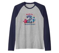 Ready for Second Grade Milestone Kids School Start Raglan Baseball Tee, Men, Navy/Athletic Heather, L