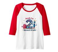 Ready for Second Grade Milestone Kids School Start Raglan Baseball Tee, Women, Red/White, L