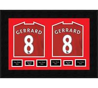 READY MADE Dual FRAME FOR 2 SIGNED SHIRTS WITH FRONT MOUNT | Display Football, Rugby, Cricket T-shirt with 4 opening for Photos and 2 opening for Message, Fits 2 Shirts | Red Mount and Black Frame