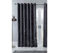 Ready Made Eyelet Crushed Velvet Curtains, Natural OHS Charcoal 167cm width x 228cm drop