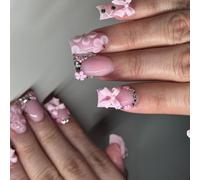 Ready Manicure Tips, French Tip 24 Piece Set with White Gloss Finish, ABS False Tips and Layered Ornament Accent for Gathering Looks