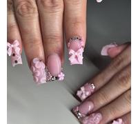 Ready Manicure Tips, French Tip 24 Piece Set with White Gloss Finish, ABS False Tips and Layered Ornament Accent for Gathering Looks