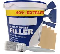 Ready Mixed Plaster & Wall Filler Repair Kit | White, Fills Holes & Cracks in Walls & Ceilings | 1.4kg Ready Mixed Filler, 3 Scrapers, 4 Sanding Sheets & Brush