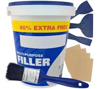 Ready Mixed Plaster & Wall Filler Repair Kit | White, Fills Holes & Cracks in Walls & Ceilings | 840g Ready Mixed Filler, 3 Scrapers, 4 Sanding Sheets & Brush