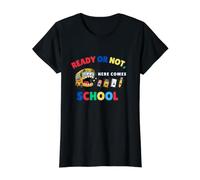 Ready or Not Here Comes School Funny Back to School Graphic Value Graphic T-Shirt, Women, Black, L