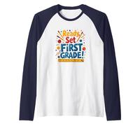 Ready, Set, First Grade! School Supplies Celebration Raglan Baseball Tee, Men, Navy/White, L