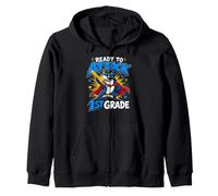 READY TO ATTACK 1ST GRADE Funny Kids Zip Hoodie