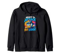 READY TO ATTACK 1ST GRADE Funny Kids Zip Hoodie