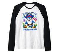 Ready to Attack Kindergarten Shark Back to School Boys Kids Raglan Baseball Tee