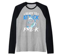 Ready to Attack Pre-K Funny Shark Back to School Raglan Baseball Tee
