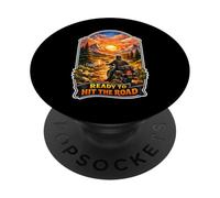Ready To Hit The Road Mountain Sunset Motorcycle Rider PopSockets Adhesive PopGrip